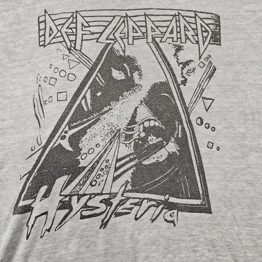 Def‎ Leppard Lucky Brand T Shirt Women's Large Hysteria Gray Band Tee 80s Edgy